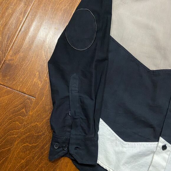 Rich Wierdo Color Block Black Tan White Button Down Shirt Cotton Men's XL - Picture 4 of 9